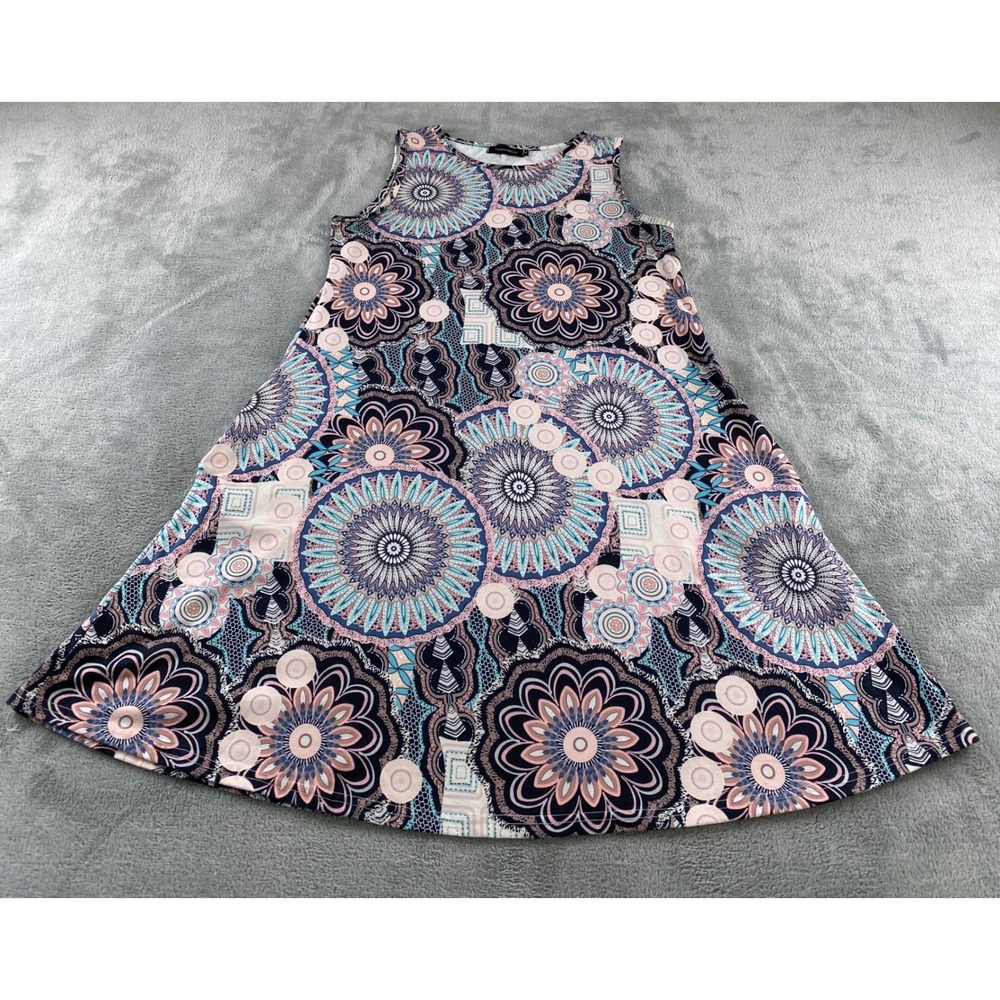 Fashion&Best Womens Mandala Print Sleeveless A-Line Swing Dress Navy Pink Medium